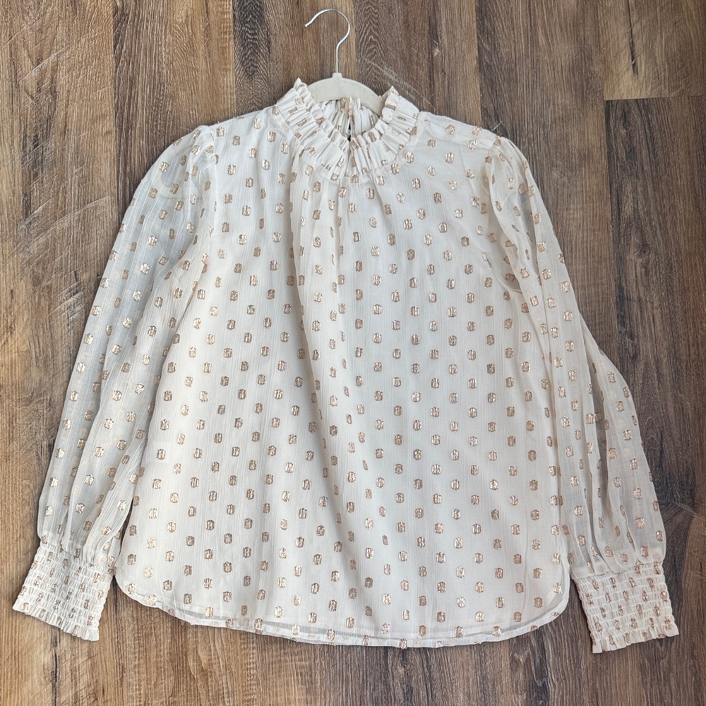 Loft Cream Blouse with Gold Accents